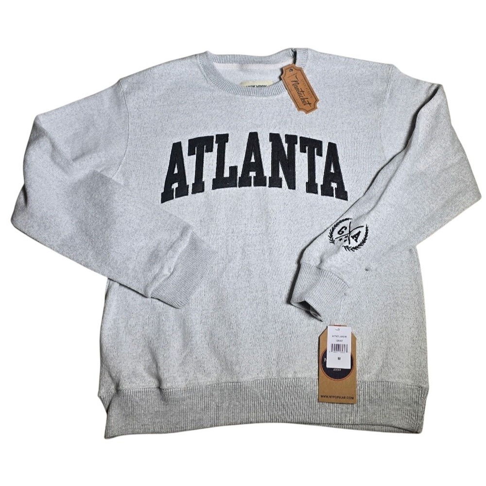 New York Popular Atlanta Sweatshirt Mens Medium Gray Fleece Pullover NWT